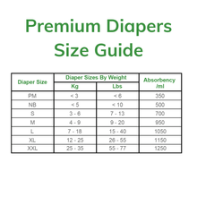 Load image into Gallery viewer, Nateen Baby Diapers, Premium Quality Biodegradable Diapers size chart sustainable compostable wipes and other incontinence
